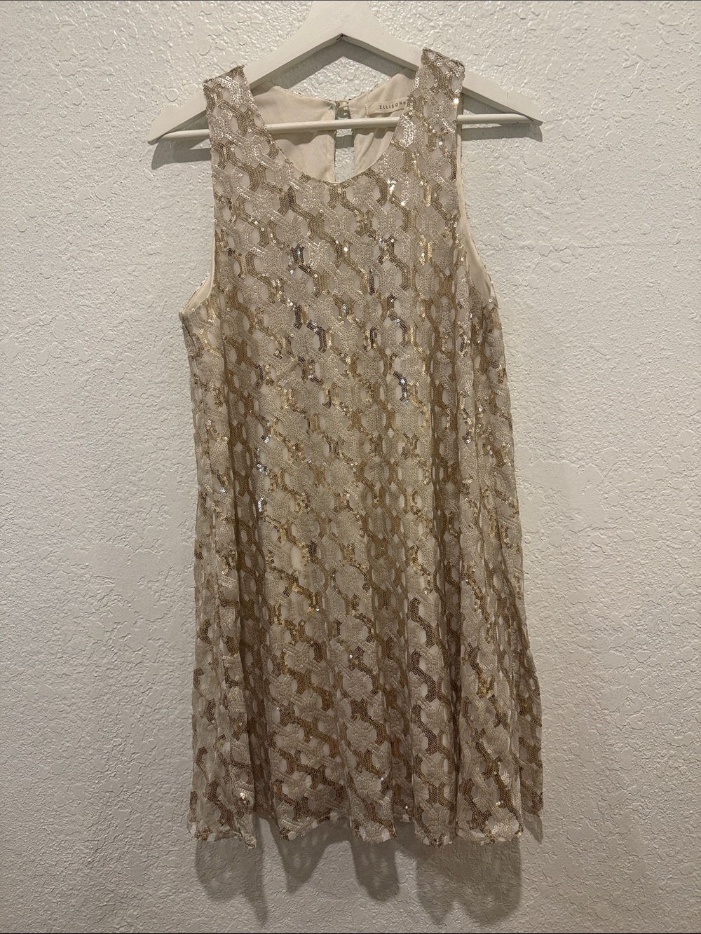 Ellison Metallic Lace Mini Dress in Cream and Gold